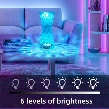 USB LED Crystal Vase Table Lamp with 16 Colors and Touch Control for Romantic Bedroom Atmosphere