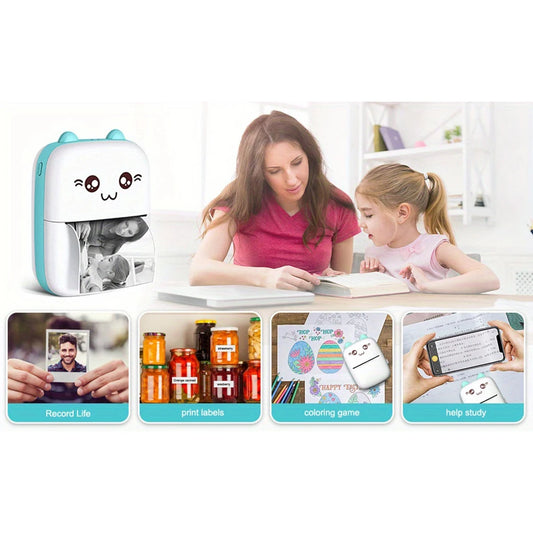 Portable Bluetooth Mini Photo Printer - Cute HD Thermal Printer for Stickers, Labels, and More