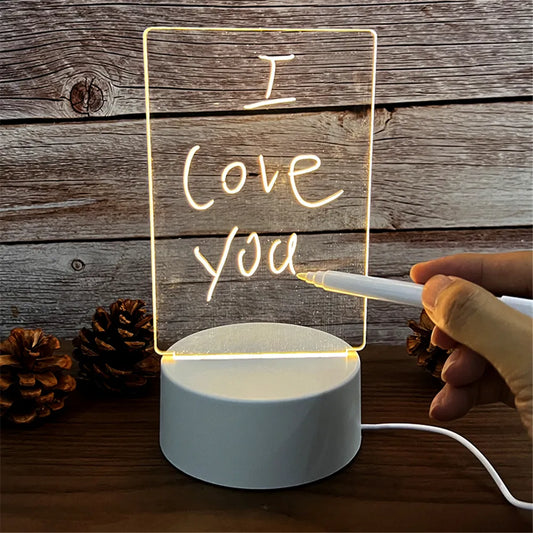 Improved product title: 

USB Luminous Acrylic LED Night Light with Transparent Erasable Write Message Board, Calendar, and Desktop Ornaments