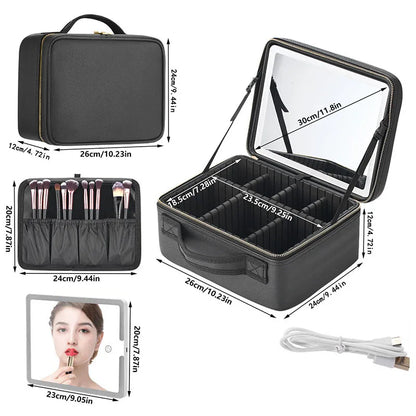 Travel Makeup Bag Organizer with Smart LED Mirror