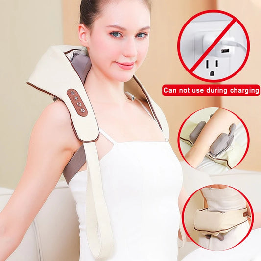 Wireless Electric Shiatsu Neck and Back Massager Shawl with Soothing 5D Kneading Massage for Shoulder, Leg, and Body