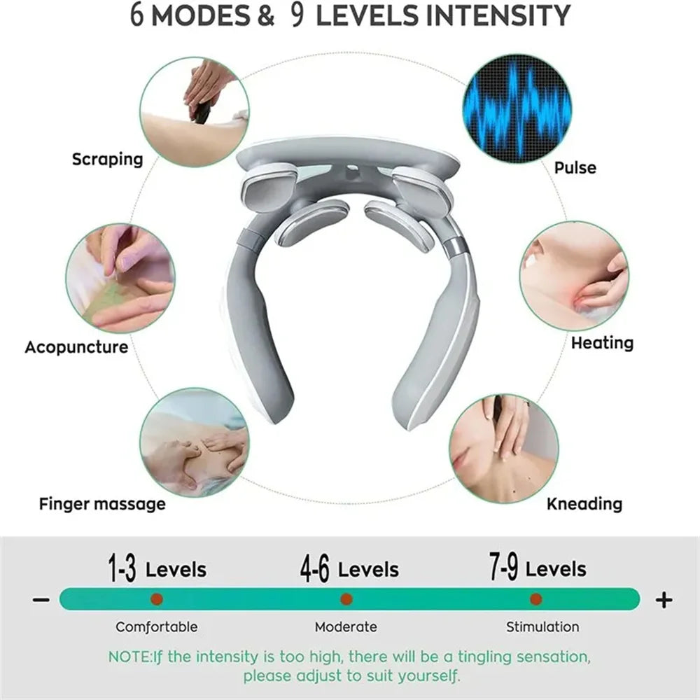 Neck Massage Machine with 4 Heads, Heat Therapy, Vibration, and Cervical Spine Support