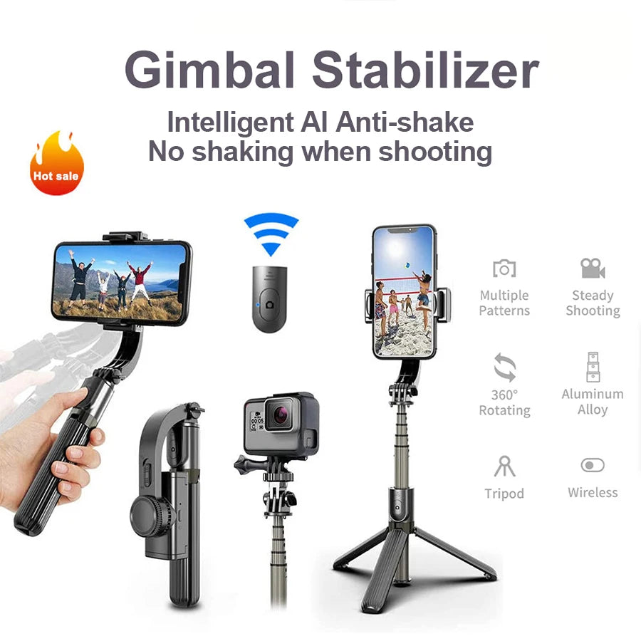 Smartphone Handheld Gimbal Stabilizer with 1-Axis, Selfie Stick Tripod Stand, Bluetooth Remote for iPhone and Android