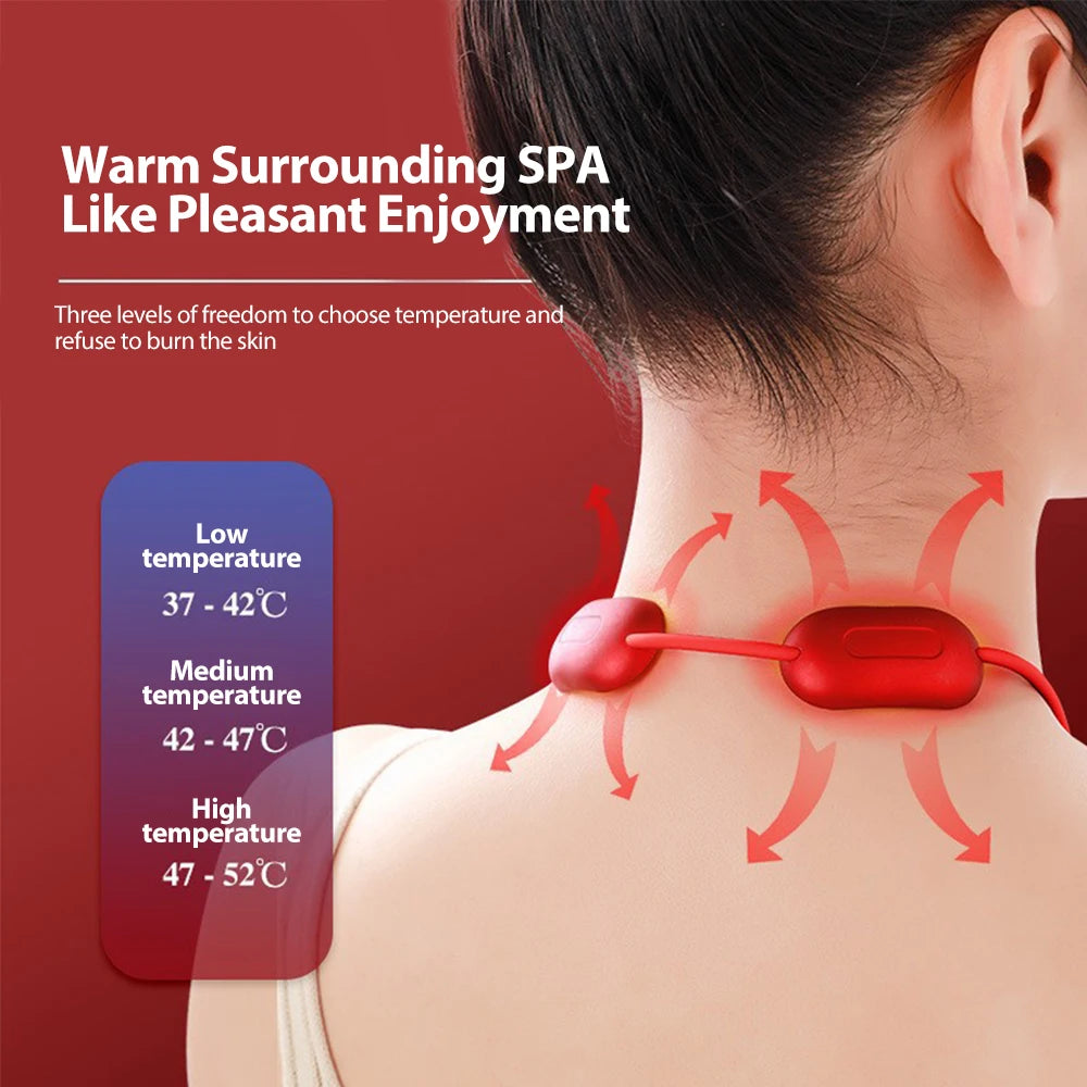 Smart Neck Massager with EMS Muscle Stimulation, Portable and Rechargeable, Hot Compress for Neck and Cervical Spine, Relaxation and Pain Relief