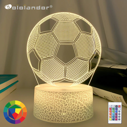 3D Illusion Football Night Light for Kids - Touch Sensor, Remote Control, Bedroom Decoration, Soccer Table Lamp.