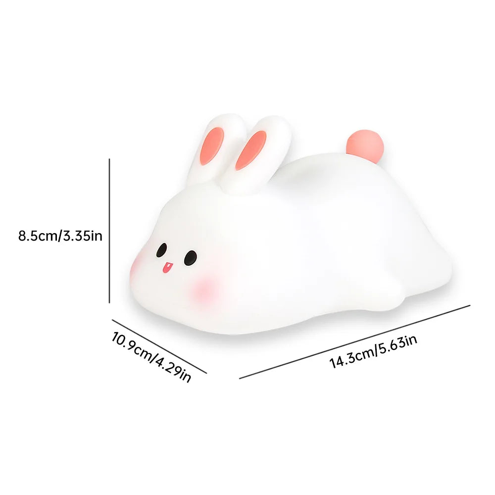 Adorable Rabbit LED Night Light - Touch Sensor, Silicone, Perfect Christmas Gift for Kids, Bedside Lamp