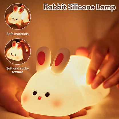 Adorable Rabbit LED Night Light - Touch Sensor, Silicone, Perfect Christmas Gift for Kids, Bedside Lamp