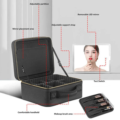 Travel Makeup Bag Organizer with Smart LED Mirror