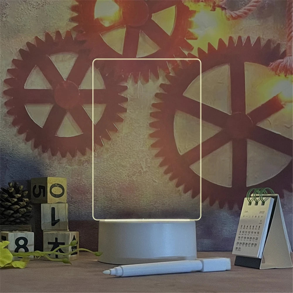 Improved product title: 

USB Luminous Acrylic LED Night Light with Transparent Erasable Write Message Board, Calendar, and Desktop Ornaments