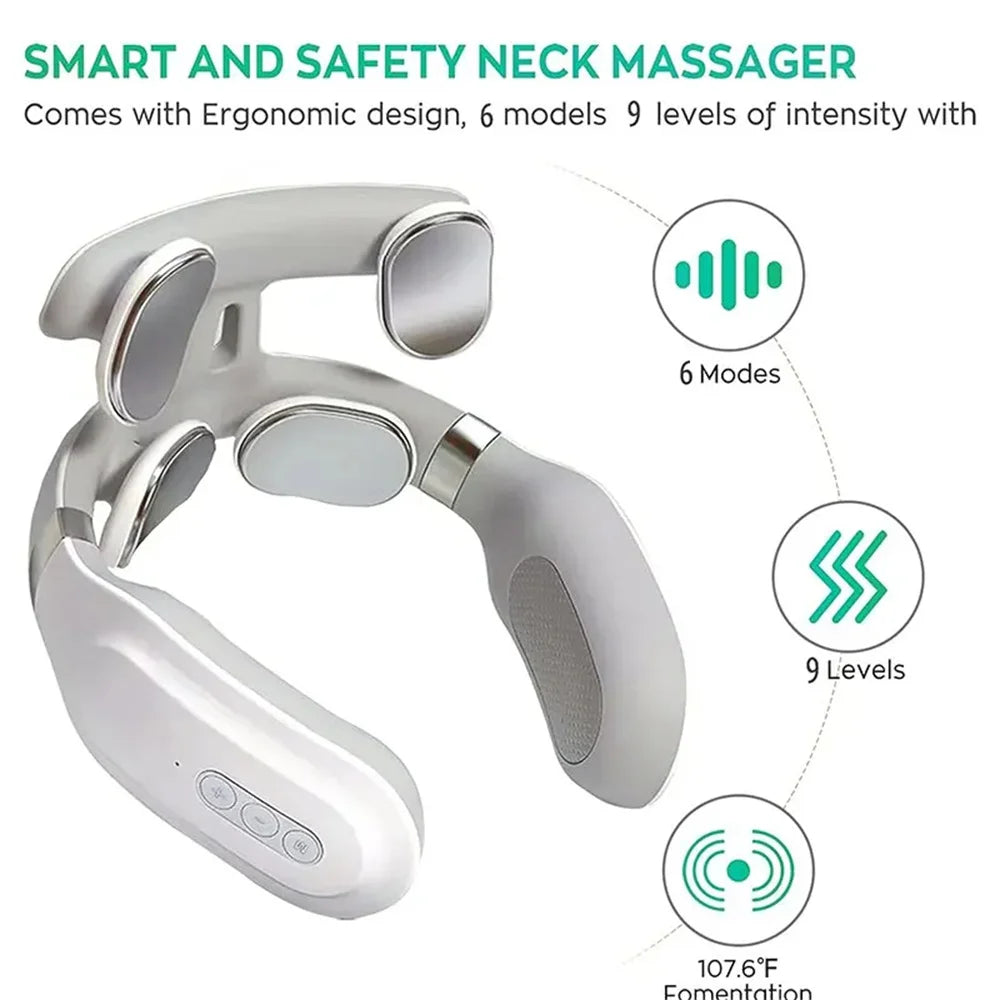 Neck Massage Machine with 4 Heads, Heat Therapy, Vibration, and Cervical Spine Support