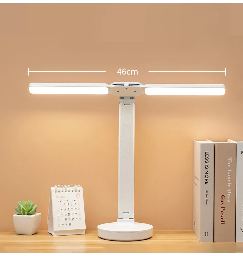 Foldable LED Desk Lamp with USB Charging, Dimmable, 180° Rotation, Eye Protection, Dual Head, for Reading, Night Light