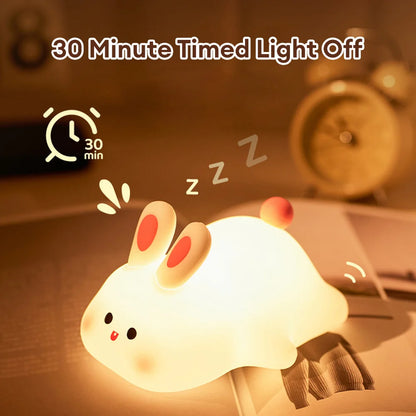 Adorable Rabbit LED Night Light - Touch Sensor, Silicone, Perfect Christmas Gift for Kids, Bedside Lamp