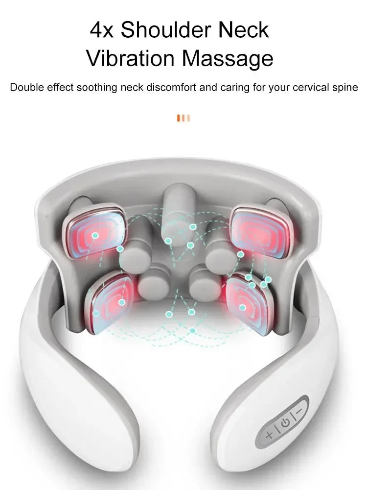 Electric Neck Massager with Heat, Magnetic Pulse, and Rechargeable Battery