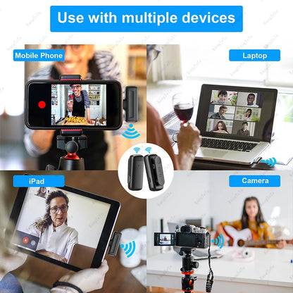 Mini Portable Wireless Lavalier Microphone with Noise Cancelling for iPhone and Android - Perfect for Video Recording - Includes Charging Case