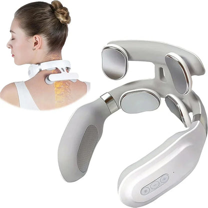 Neck Massage Machine with 4 Heads, Heat Therapy, Vibration, and Cervical Spine Support