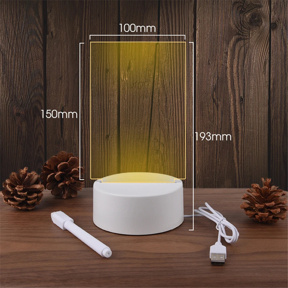 Improved product title: 

USB Luminous Acrylic LED Night Light with Transparent Erasable Write Message Board, Calendar, and Desktop Ornaments