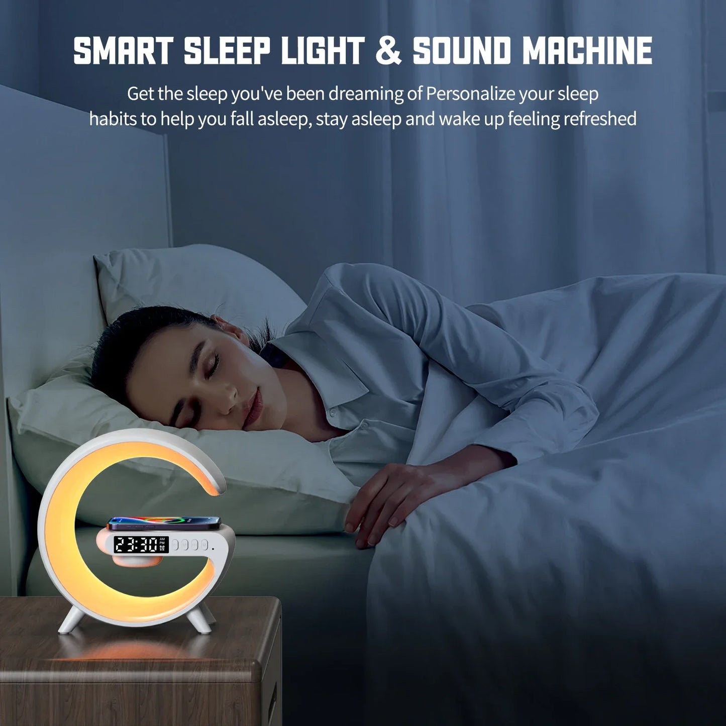 RGB Night Light Lamp with Multifunction Alarm Clock, TF Bluetooth Speaker, Wireless Charger