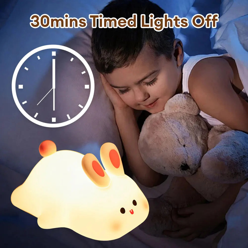 Adorable Rabbit LED Night Light - Touch Sensor, Silicone, Perfect Christmas Gift for Kids, Bedside Lamp