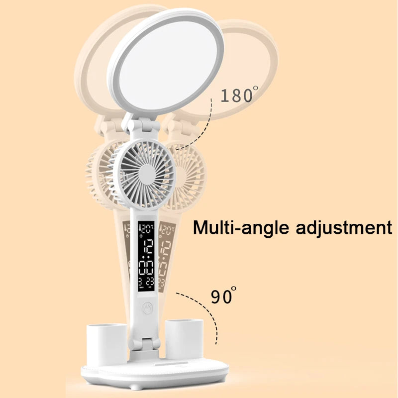 LED Dimmable Desk Lamp with USB Charging Port, Foldable Table Lamp with Fan, Eye Protection Reading Night Light"