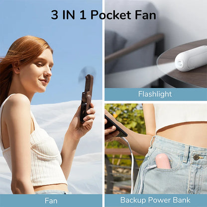 Portable 3 In 1 Mini Handheld Fan Power Bank  Sportlight - USB 4500mAh Recheargable Fan