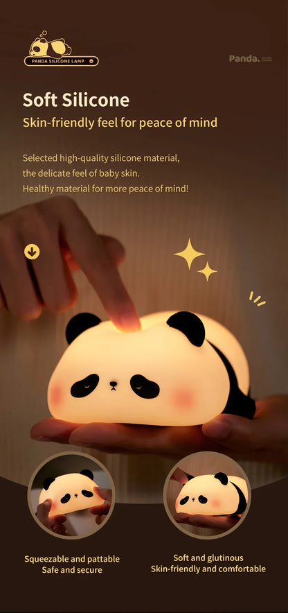 Adorable Panda LED Nightlight with Touch Sensor- Perfect Christmas Gift for Kids, Silicone Child Bedside Lamp and Bedroom Decoration