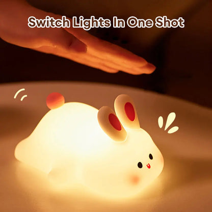 Adorable Rabbit LED Night Light - Touch Sensor, Silicone, Perfect Christmas Gift for Kids, Bedside Lamp