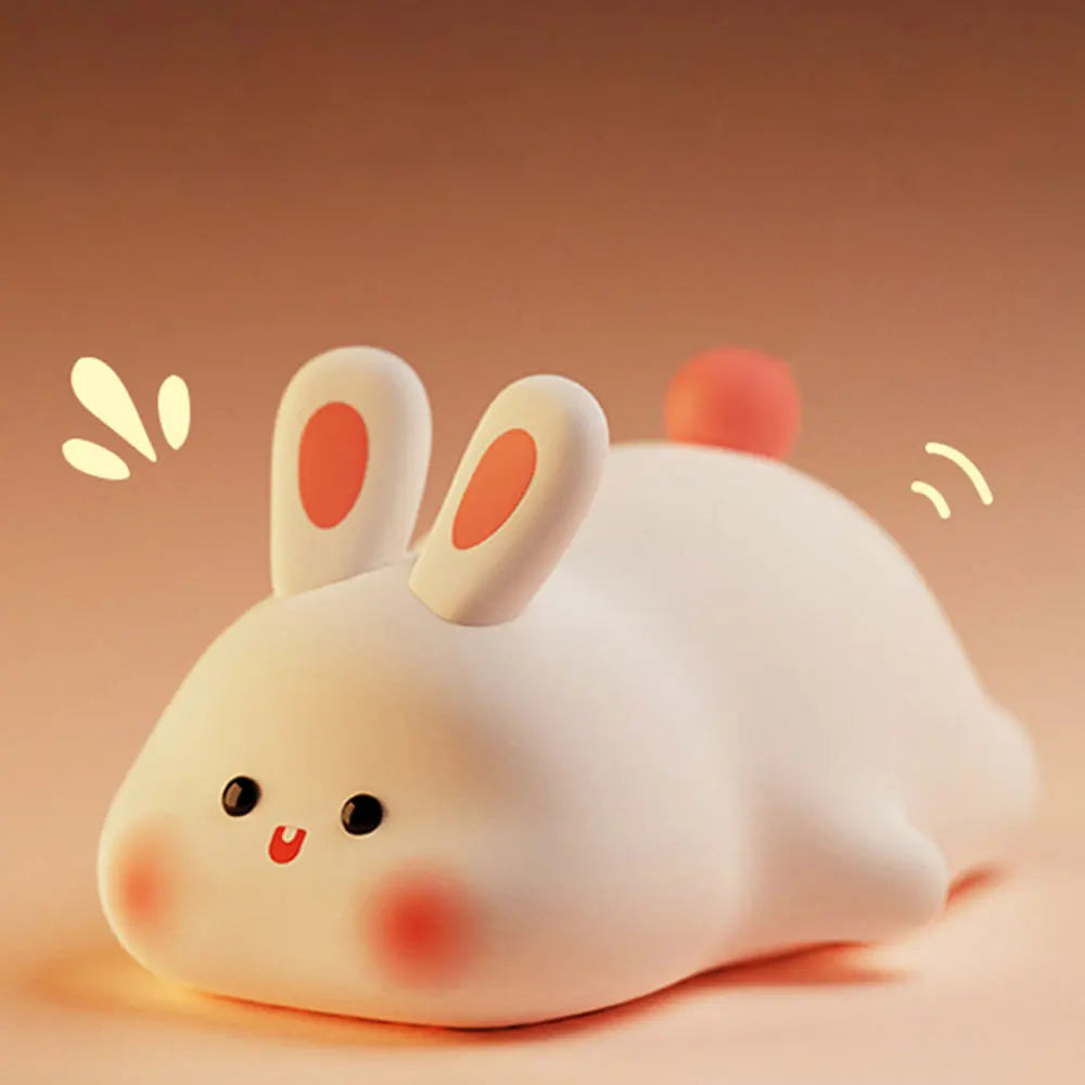 Adorable Rabbit LED Night Light - Touch Sensor, Silicone, Perfect Christmas Gift for Kids, Bedside Lamp