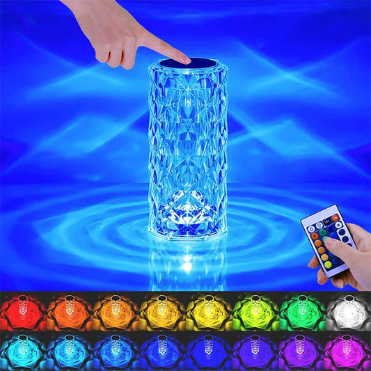 Romantic LED Crystal Rose Table Lamp with Touch Night Light, 3/16 Colors, USB Powered, Diamond Atmosphere, for Home Decoration