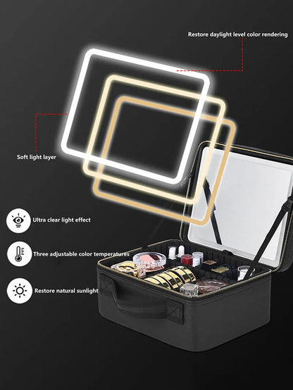 Travel Makeup Bag Organizer with Smart LED Mirror