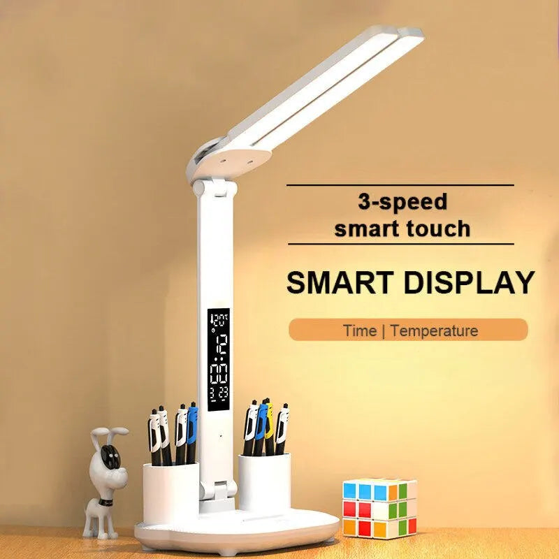 Foldable LED Desk Lamp with USB Charging, Dimmable, 180° Rotation, Eye Protection, Dual Head, for Reading, Night Light