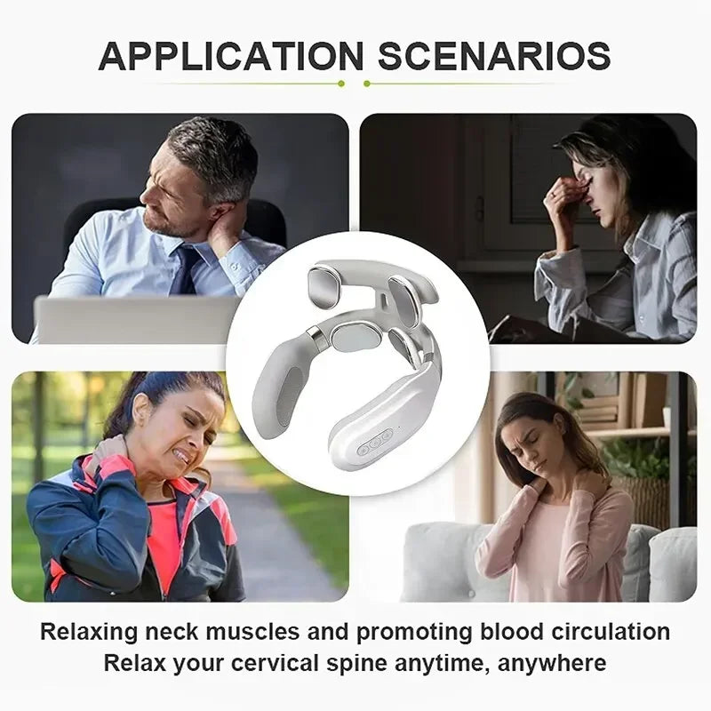 Electric Neck Massager with Heat, Magnetic Pulse, and Rechargeable Battery