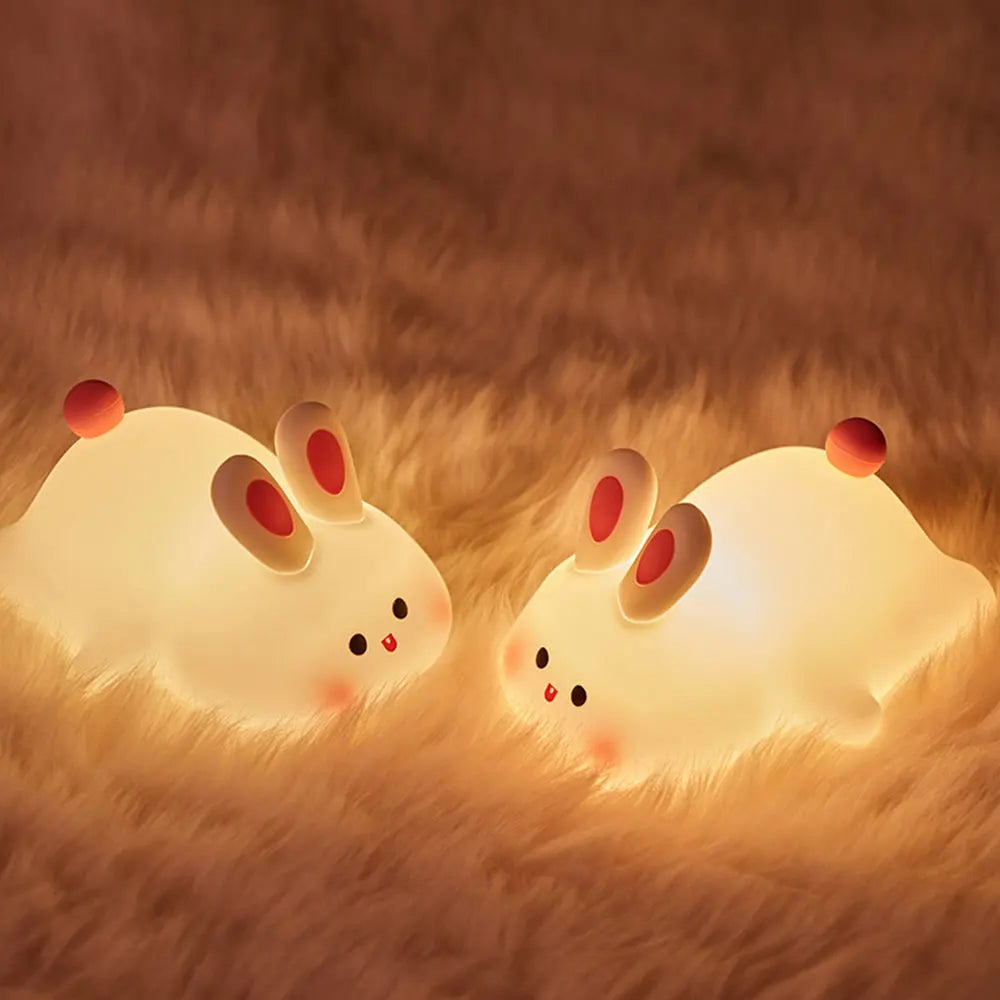 Adorable Rabbit LED Night Light - Touch Sensor, Silicone, Perfect Christmas Gift for Kids, Bedside Lamp