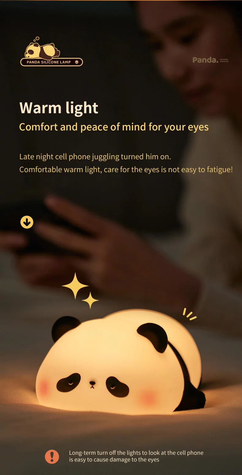 Adorable Panda LED Nightlight with Touch Sensor- Perfect Christmas Gift for Kids, Silicone Child Bedside Lamp and Bedroom Decoration